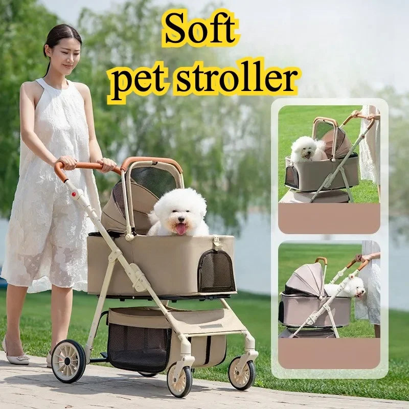 3-in-1 Pet Stroller for Cats & Dogs Detachable Carrier Storage Basket One-Hand Fold & 4-Wheel Brakes  cat carrier dog carrier