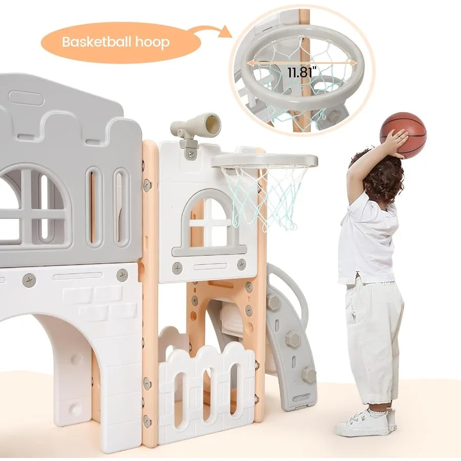 8 in 1 Toddler Slide Playset Toddler Indoor Playground for 1-3 Baby Outdoor Indoor Playset with Slide Climber Tunnel Basketball