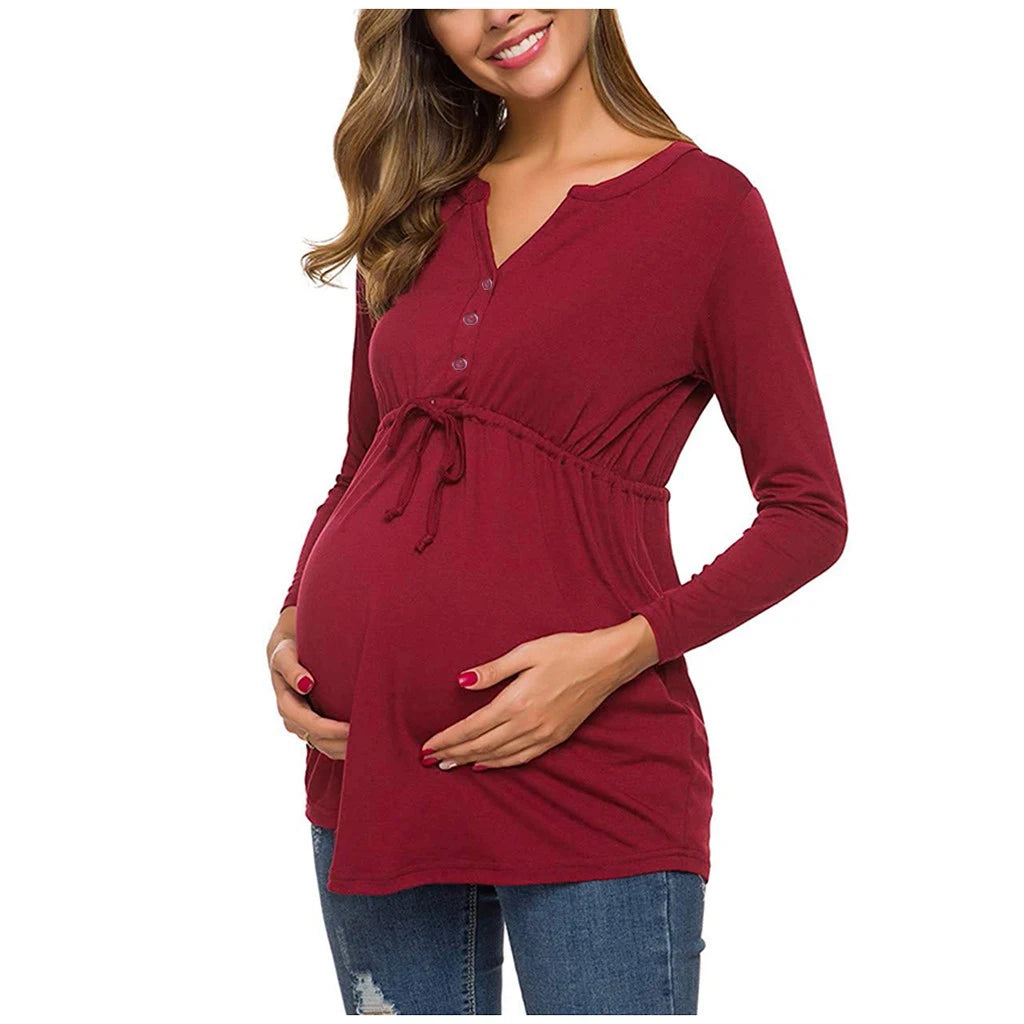 Maternity Nursing Long Sleeve Solid Color Tops