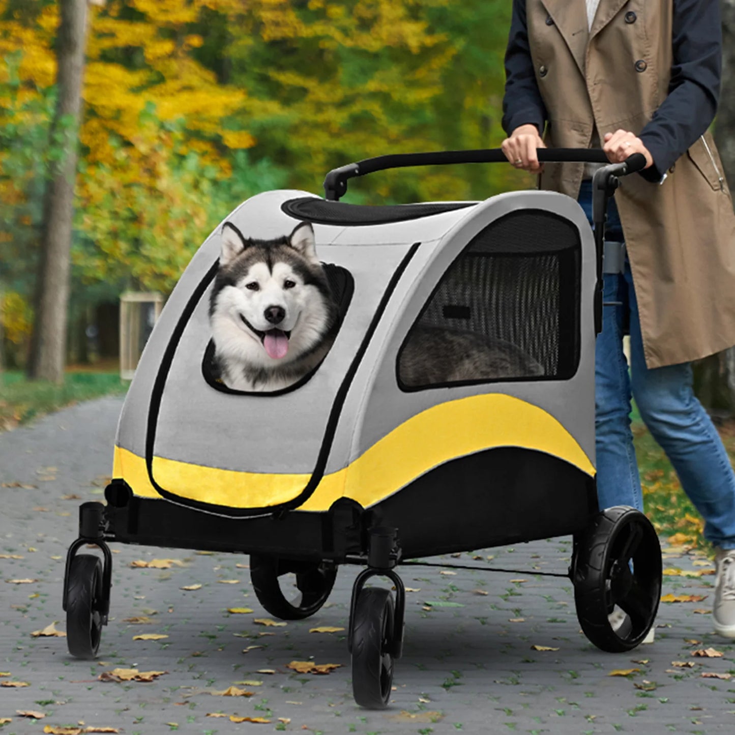 Premium Dog Stroller Pram 4 Wheel Foldable Cart Travel Walk Pet Jogger Wagon for Small Medium Large XL Dogs