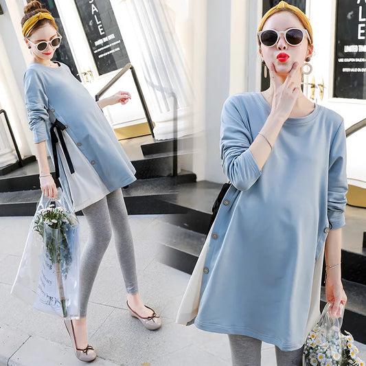 Womens Maternity Tops Long Sleeve Solid Tunic Casual Pregnancy Shirt Maternity Clothes Comfy Flattering Top, sizes M-3XL