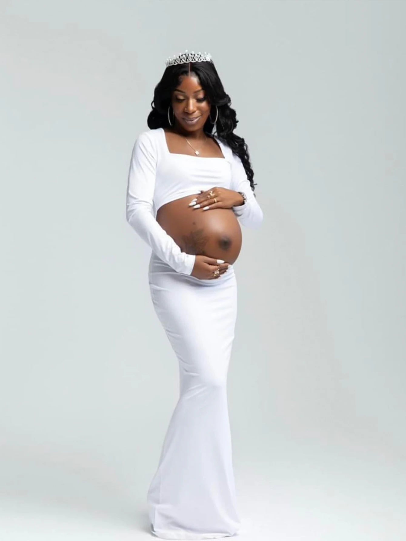 Maternity Photography Sexy Bodycon Dress Square Neck Long Sleeve Wedding Party Pregnant Clothes