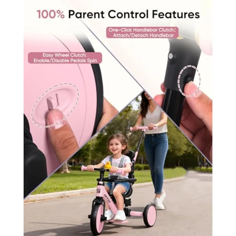8-in-1 Stroller Tricycle for 1.5-5 Years Tool-Free Switch Toddler Tricycle with Parent Steering Control Handle for 1.5 to 5 Yrs Toddler