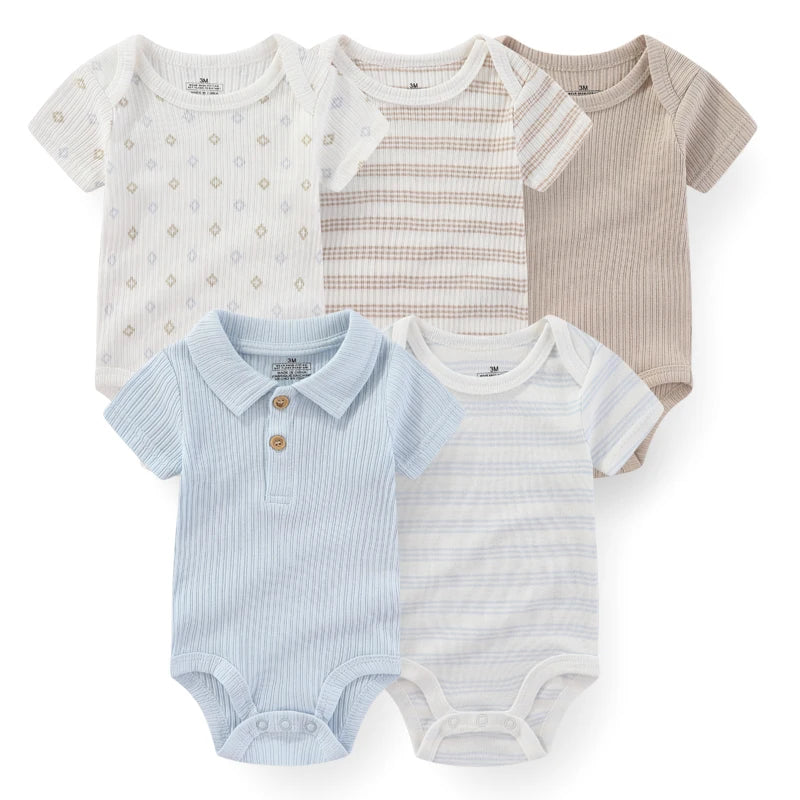 95% Cotton Newborn Baby Onesies Four Seasons Fashion Cartoon Short Sleeve Baby Boy Girl Bodysuits Soft Unisex- 5 Pcs/Lot