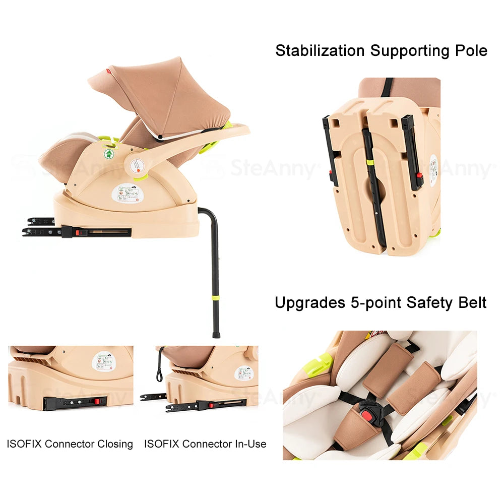 Baby Stroller Combo Car Seat, Baby Travel System with Isofix Base, Baby Carriage 3 in1 Reversible Foldable Standard Stroller