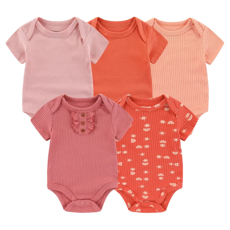 95% Cotton Newborn Baby Onesies Four Seasons Fashion Cartoon Short Sleeve Baby Boy Girl Bodysuits Soft Unisex- 5 Pcs/Lot