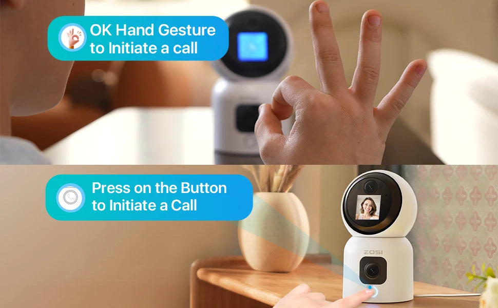ZOSI Smart Baby Cams WiFi PTZ Auto Tracking AI 360° Panoramic Indoor Video Surveillance