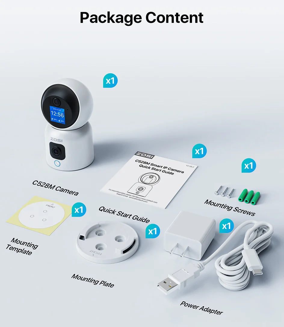 ZOSI Smart Baby Cams WiFi PTZ Auto Tracking AI 360° Panoramic Indoor Video Surveillance