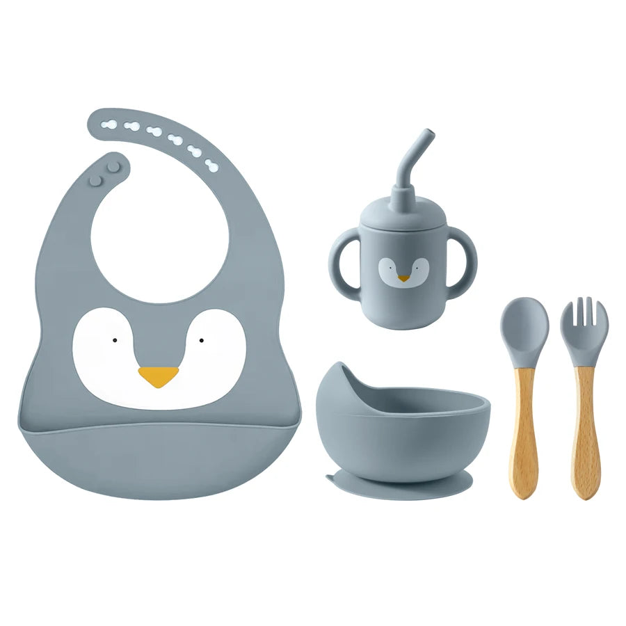100% Food Grade Silicone Baby Cup, Bowl, Bib, Suction Dish and Utensils Sets