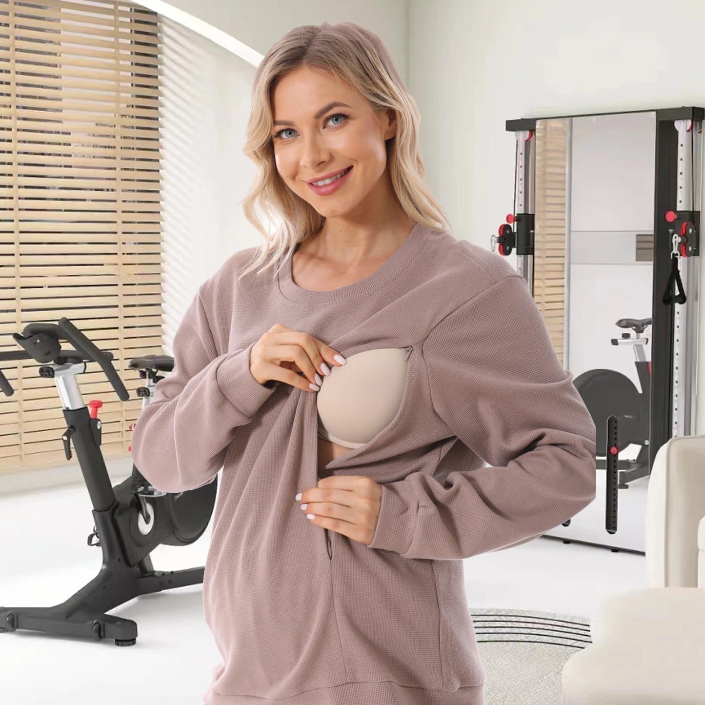Nursing Mama's Jersey Long Sleeve Top with side opening for breastfeeding and Matching Pants (Sold Separatly), Plus Size Available
Material