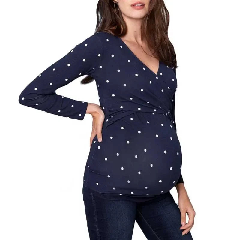 Maternity Nursing V-neck Long Sleeve Top  Breastfeeding Clothes for Pregnant Woman