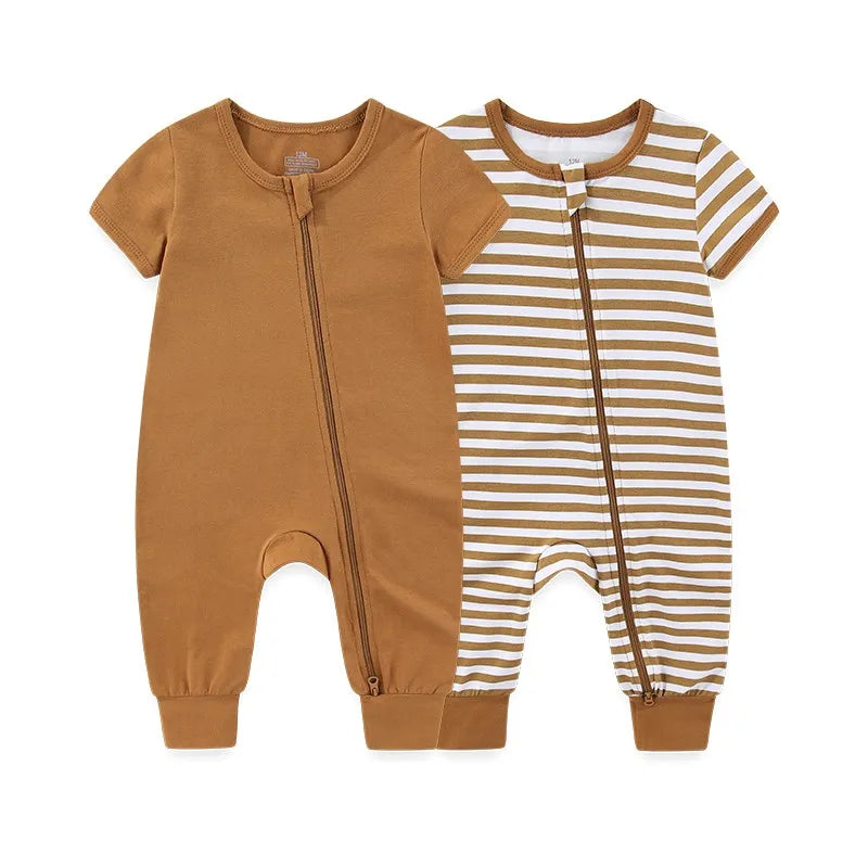 95% Cotton, 5% Elastane, Newborn Boy Girl Zipper Rompers Simple Fashion Baby Unisex Jumpsuits Summer Short Sleeve,  0-24 Months Infant Clothes