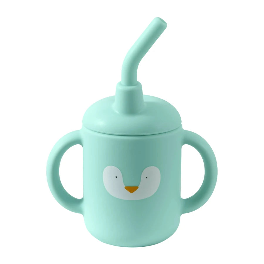 Baby Silicone Feeding Cup With Handle Sippy BPA Free Toddlers Cartoon Pattern Learning Drinkware Children Straw Cups Tableware
