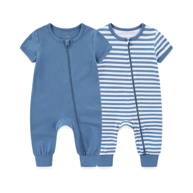 95% Cotton, 5% Elastane, Newborn Boy Girl Zipper Rompers Simple Fashion Baby Unisex Jumpsuits Summer Short Sleeve,  0-24 Months Infant Clothes