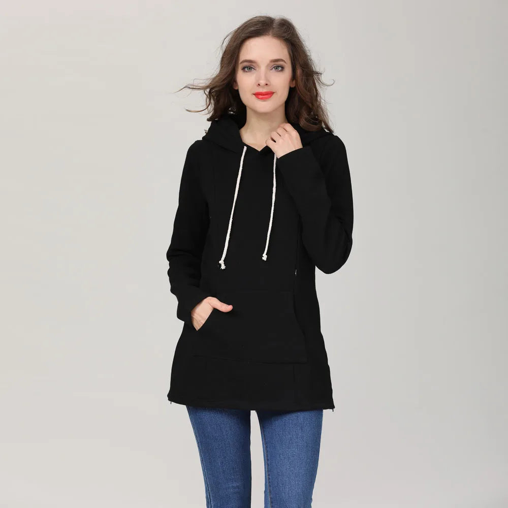 Nursing Maternity Hoodies Sweatshirts Long Sleeve Breastfeeding Postpartum Tops, Plus Size Available