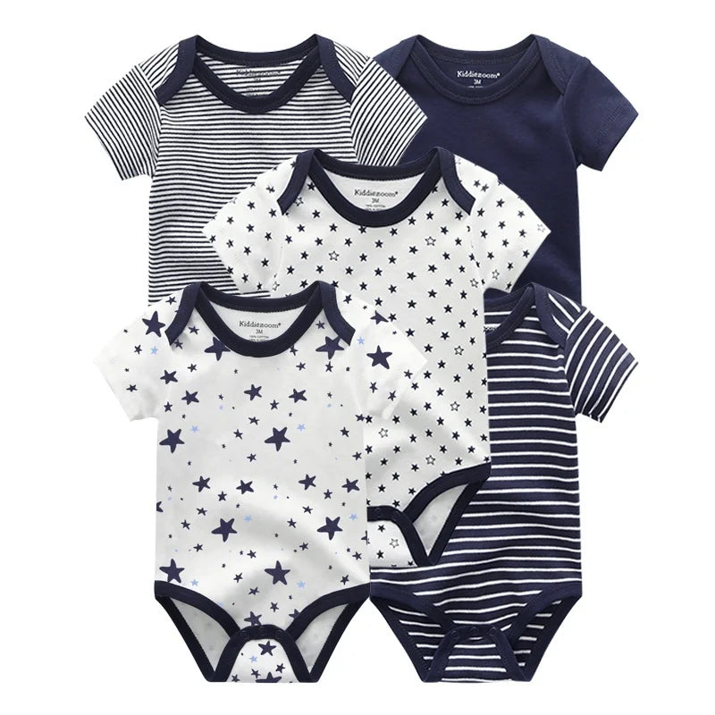 95% Cotton Newborn Baby Onesies Four Seasons Fashion Cartoon Short Sleeve Baby Boy Girl Bodysuits Soft Unisex- 5 Pcs/Lot