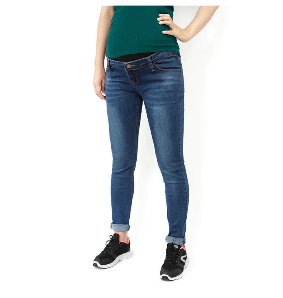 Maternity Boyfriend Jeans with Zipper & Button High Waist Regular Leg with Elastic Waist