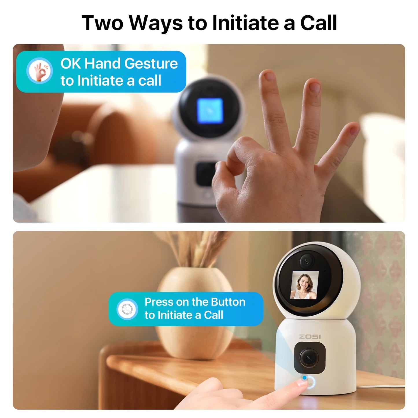 ZOSI Smart Baby Cams WiFi PTZ Auto Tracking AI 360° Panoramic Indoor Video Surveillance