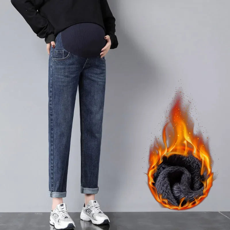 Maternity Boyfriend Jeans Regular Leg High Waist Grow with Bump, With and Without Warm Lining