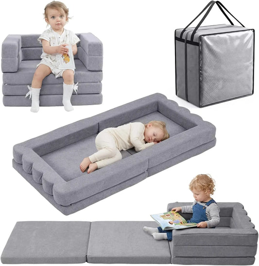 Foldable Toddler Couch, 3-in-1 Toddler Chair & Lounger with Waterproof Carry Bag,Portable Travel Play