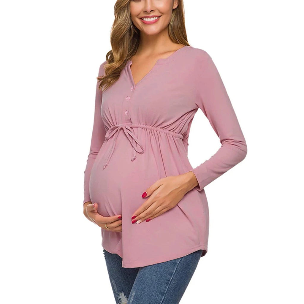 Maternity Nursing Long Sleeve Solid Color Tops
