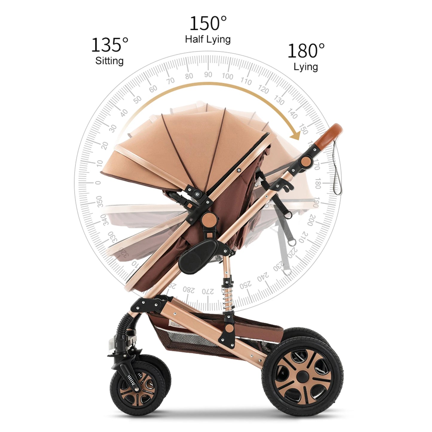 Baby Stroller Combo Car Seat, Baby Travel System with Isofix Base, Baby Carriage 3 in1 Reversible Foldable Standard Stroller