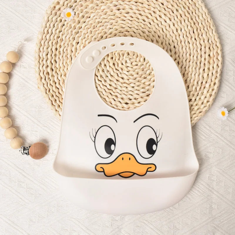 Animal Face Silicone Baby Meal Bib with 3D Waterproof Design Ultra-soft Easy-to-clean Large-sized Drool Bib for Toddlers and Children