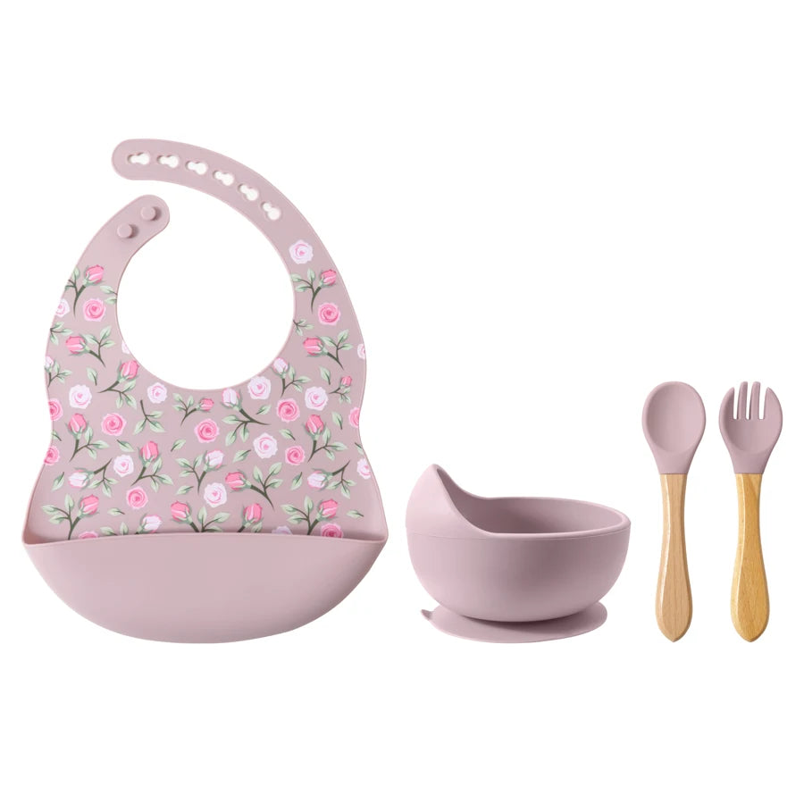 100% Food Grade Silicone Baby Cup, Bowl, Bib, Suction Dish and Utensils Sets