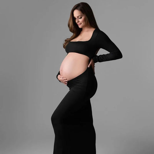 Maternity Photography Sexy Bodycon Dress Square Neck Long Sleeve Wedding Party Pregnant Clothes