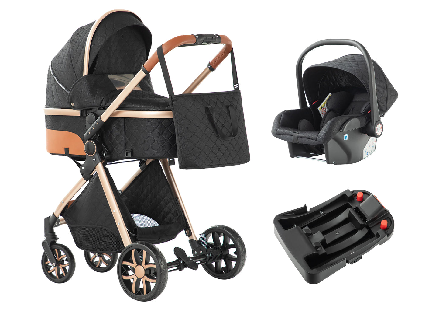 Baby Stroller 3-in-1 Travel System, Adjustable stroller and Accessories Combo Set, One Click Folding.