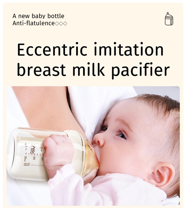 Newborn Glass Baby Bottles 160ml Silicone Nipple, 0-6 Months Anti Bloating Anti Spitting Choking