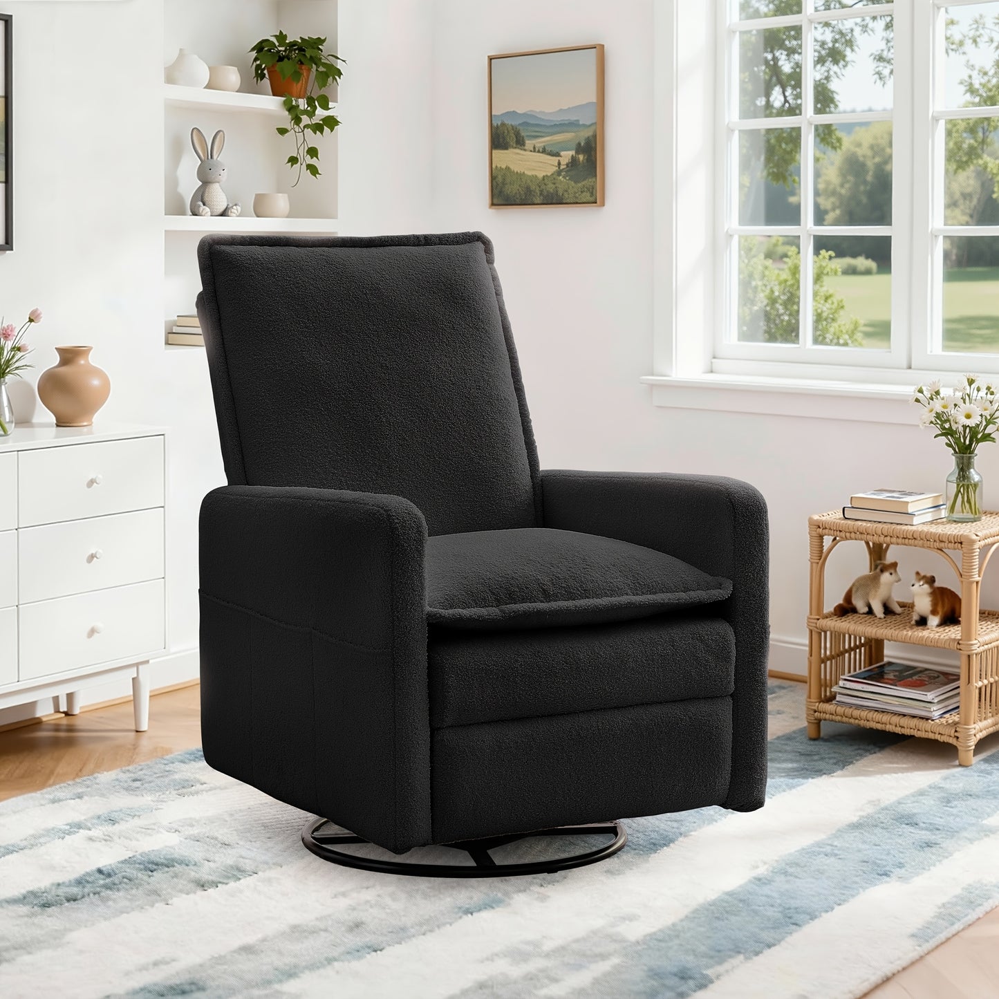 Single Rocking Chair | Teddy Fleece Material, Comfortable Multi-layer Cushion, Manually Adjustable Backrest, Side Pockets, Easy to Assemble