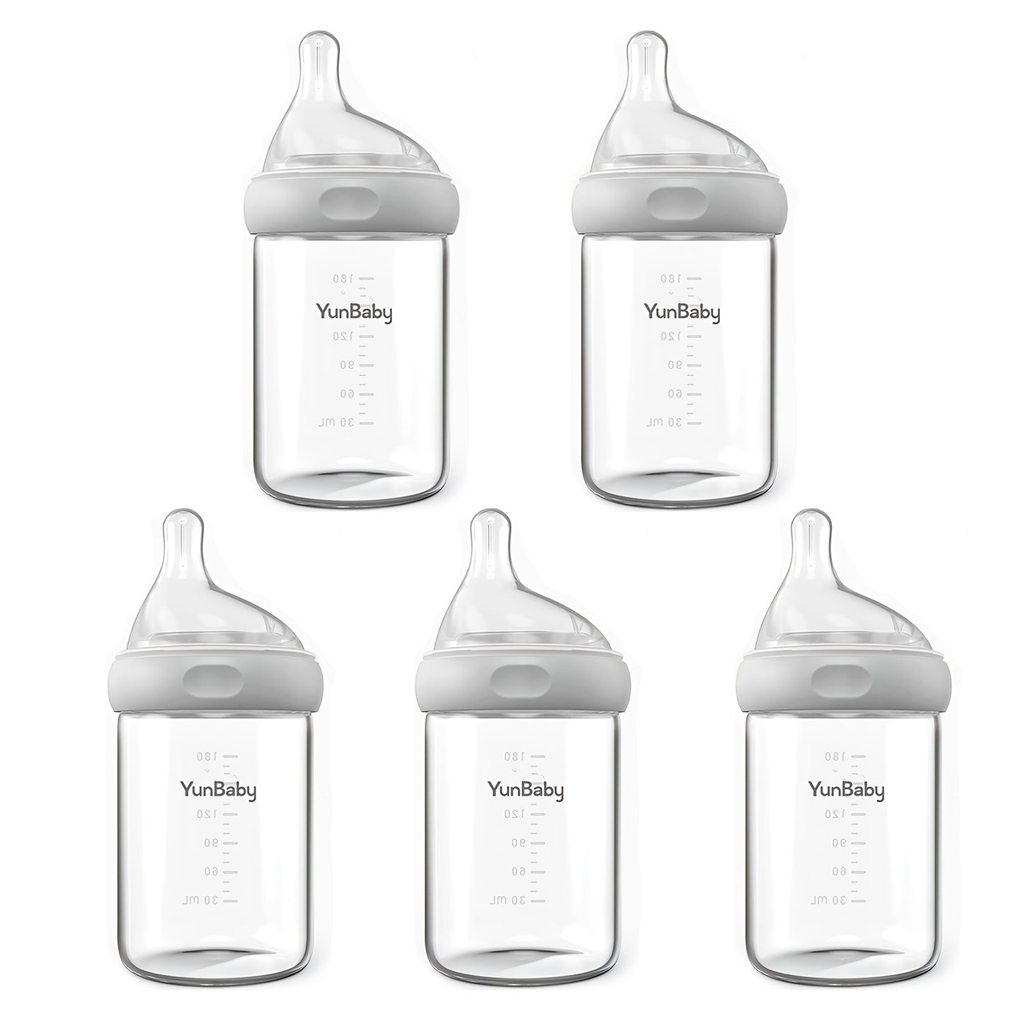 Natural Glass Baby Bottle | For Breastfeeding Babies, Newborn Anti-Colic Bottle Set With Slow Flow Nipple, 0+ Months, 6.9 Oz, 180ML, White, BPA-Free, Durable & Easy To Clean, Perfect Christmas Gift