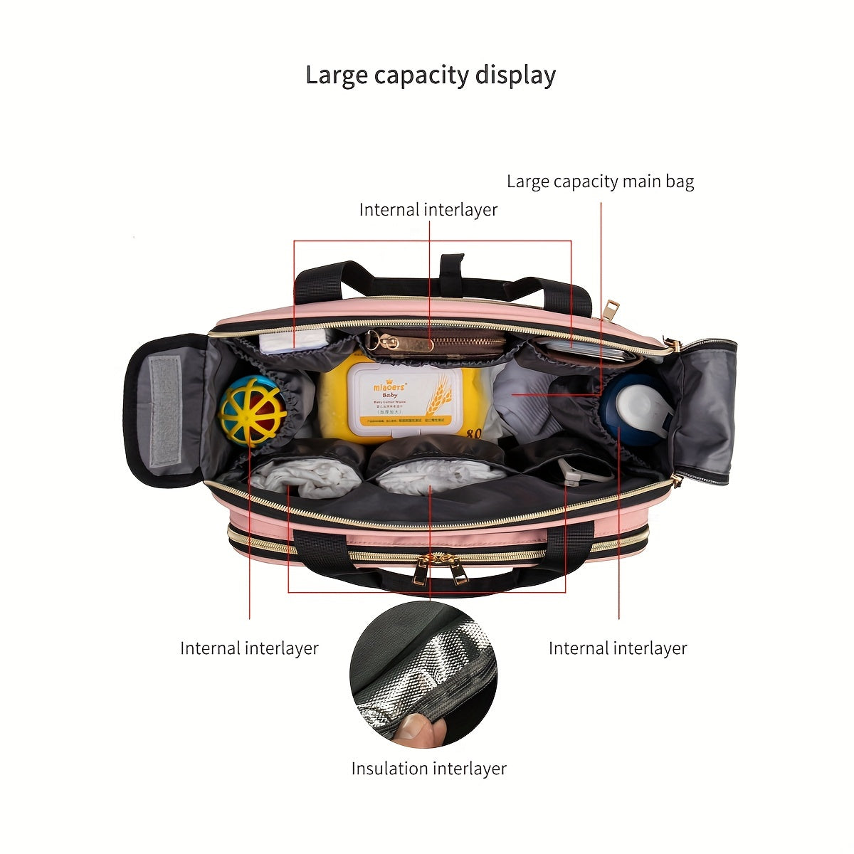 High-Capacity Diaper Bag - Multi-Functional, Oxford Fabric Diaper Bag with Quilted Design, Includes Crossbody Strap for Travel & Daily Use