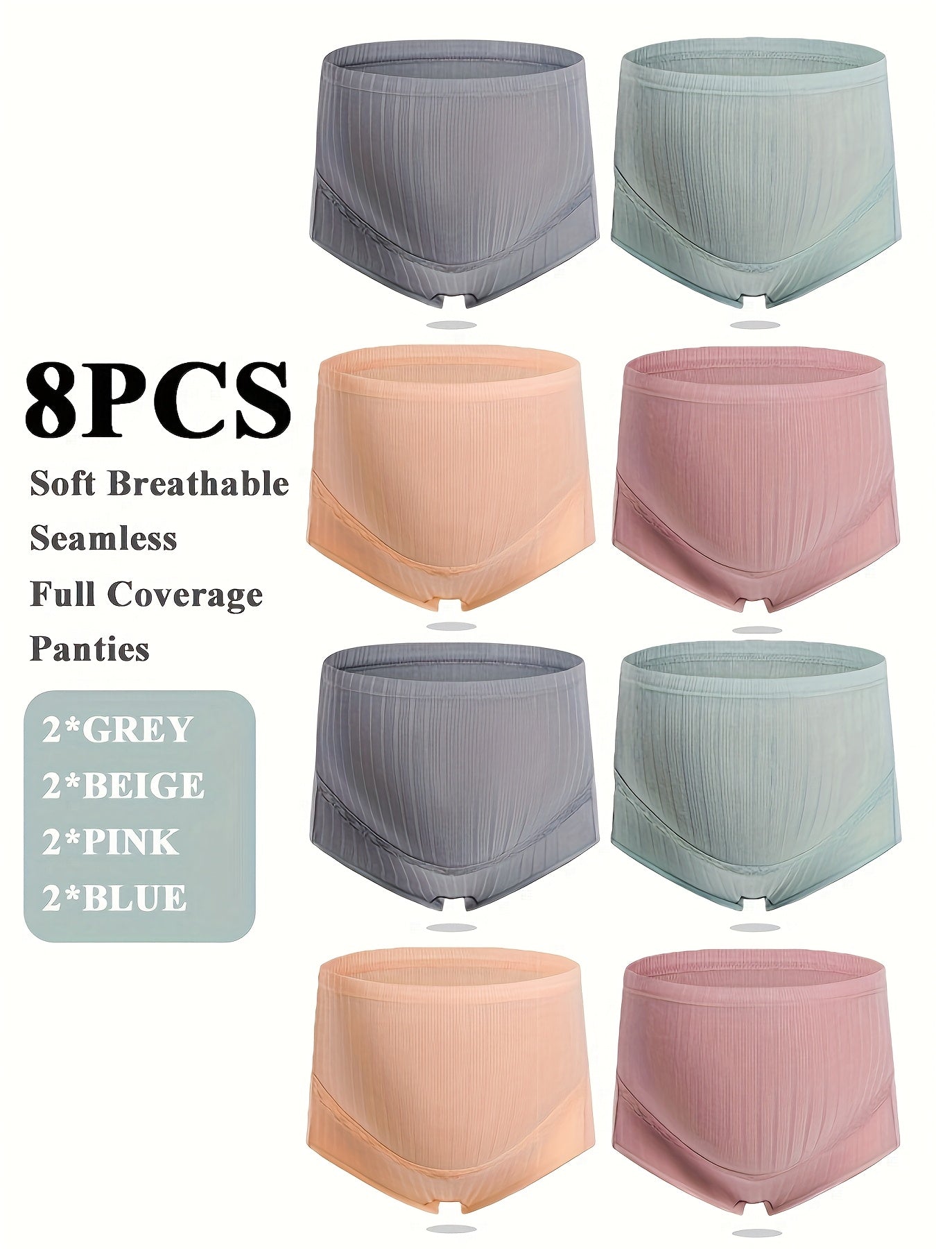 Maternity Solid Color Briefs with Elastic Mid-Rise Design - 8pcs