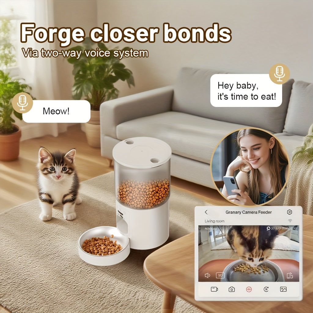 Smart Automatic Pet Feeder with WiFi Camera, Smart for cat Feeder Automatically, 1296P FHD Video Night Vision, Voice Recording, App Control, Stainless Steel Bowl, 5G And 2.4G Wi-Fi, Pet Dry Food Dispenser for Cats And Dogs, A