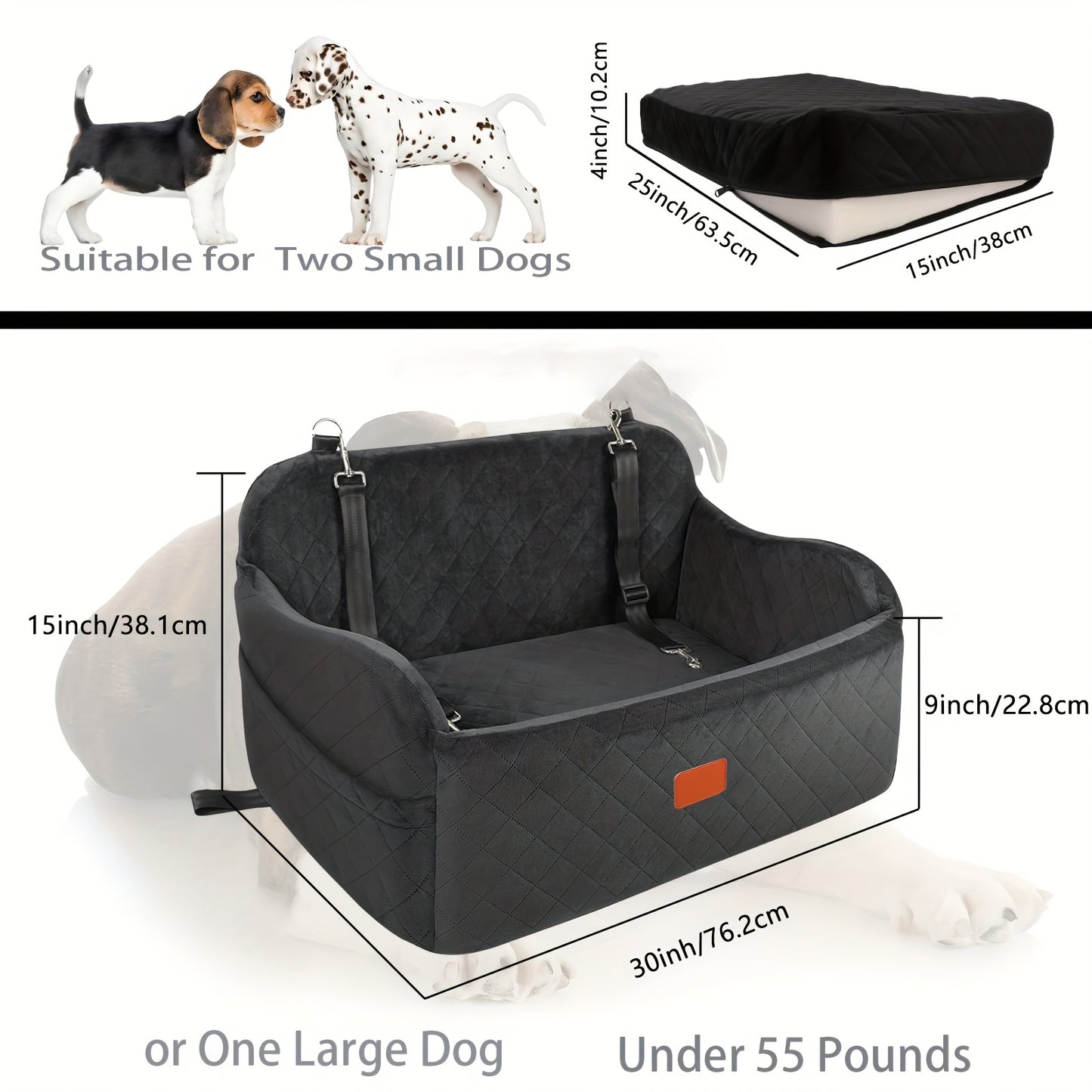 Adjustable, Washable Dog Car Seat for Medium and Large Dogs | Pet Travel Car Bed with Seat Belt Pass-Through, Fully Removable, 3 Straps for Easy Installation