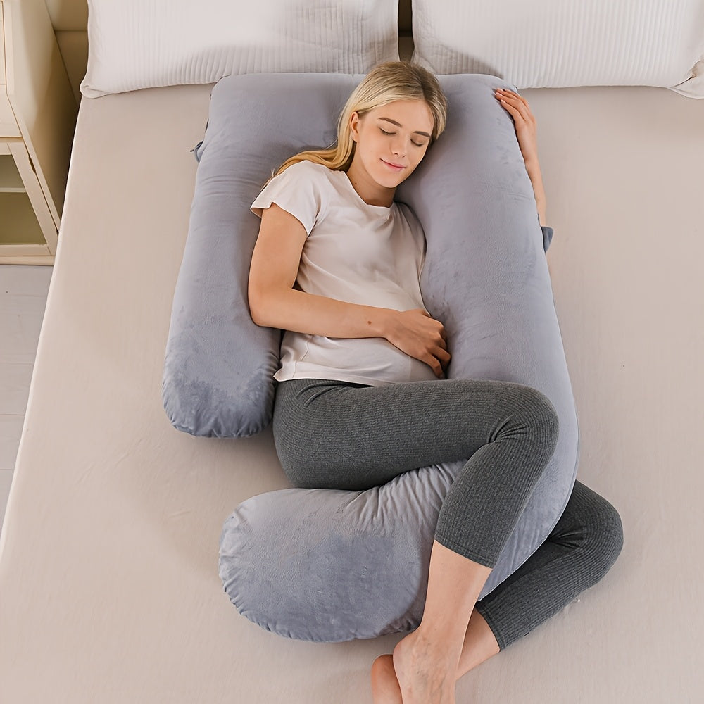 41" Compact J-Shaped Pregnancy Pillow with Removable Velvet Pillowcase - Ergonomic Belly & Hip Support for Side Sleepers, Breathable Memory Foam, Machine Washable Luxury Velvet Design - Ideal Gift for Expectant Mothers, Mater