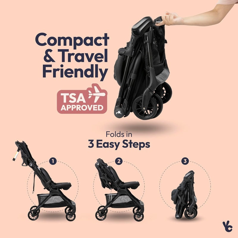 BabbleRoo Hoplite Travel Stroller and Original Diaper Bag, Dark Gray