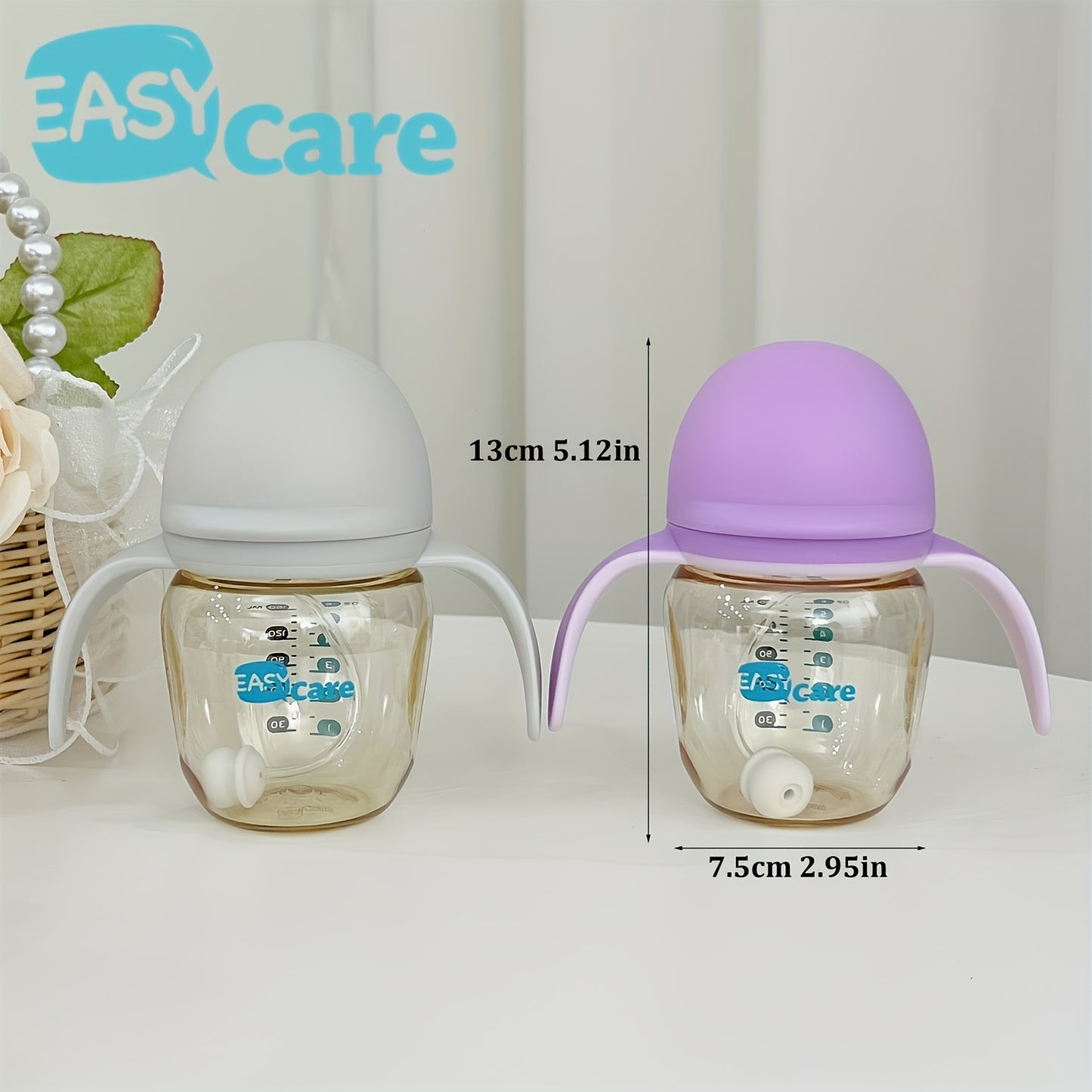 6pcs EASYCARE Wide-Mouth Baby Bottle, 236.22-472.44inch Nipple, 160ml/5.6oz PPSU - Durable, Easy-Grip & Clean Sippy Cup & Straw Cup - Ideal for Baby Showers, Gender Reveals, Weddings Gifts