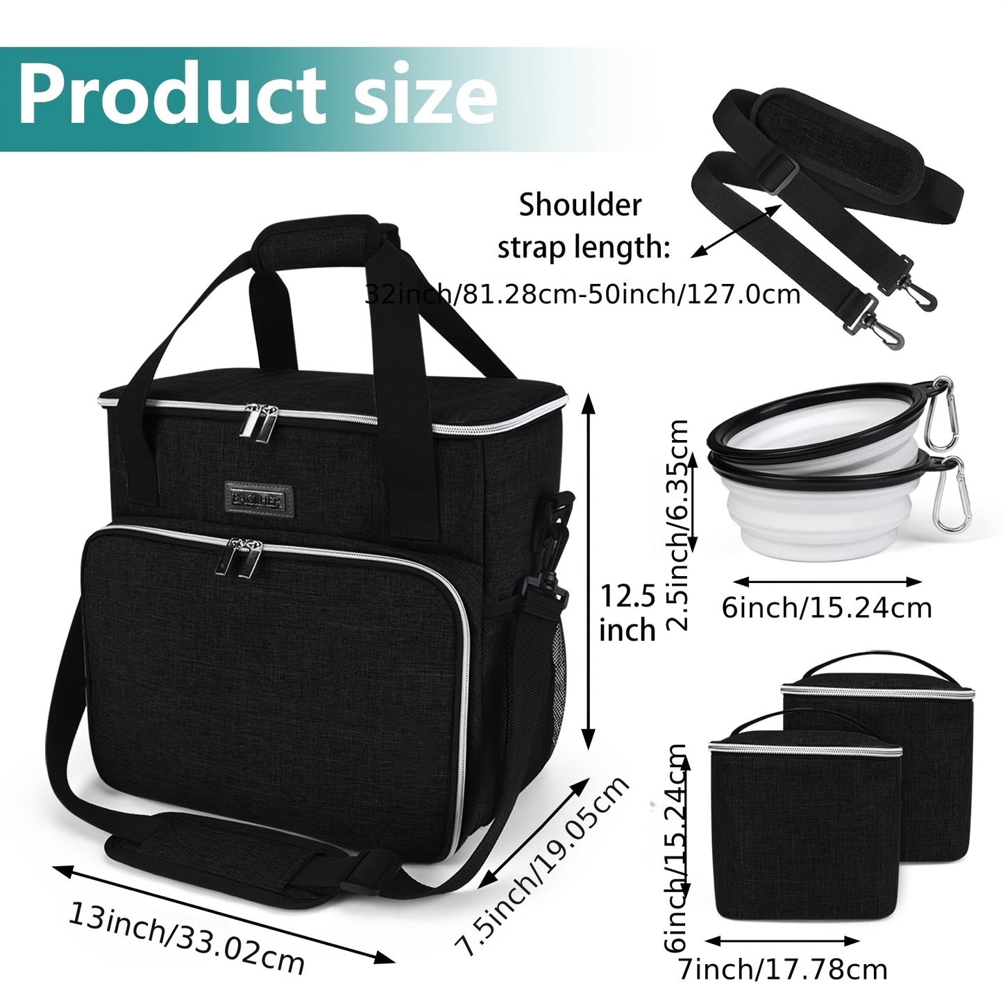 BAGLHER Thickened Pet Supplies Handbag, Portable and Easy to Carry, with Snacks, Toys, and Clothes for Cats and Dogs All in One Bag, and Comes with Two Folding Bowls and Two Food Baskets