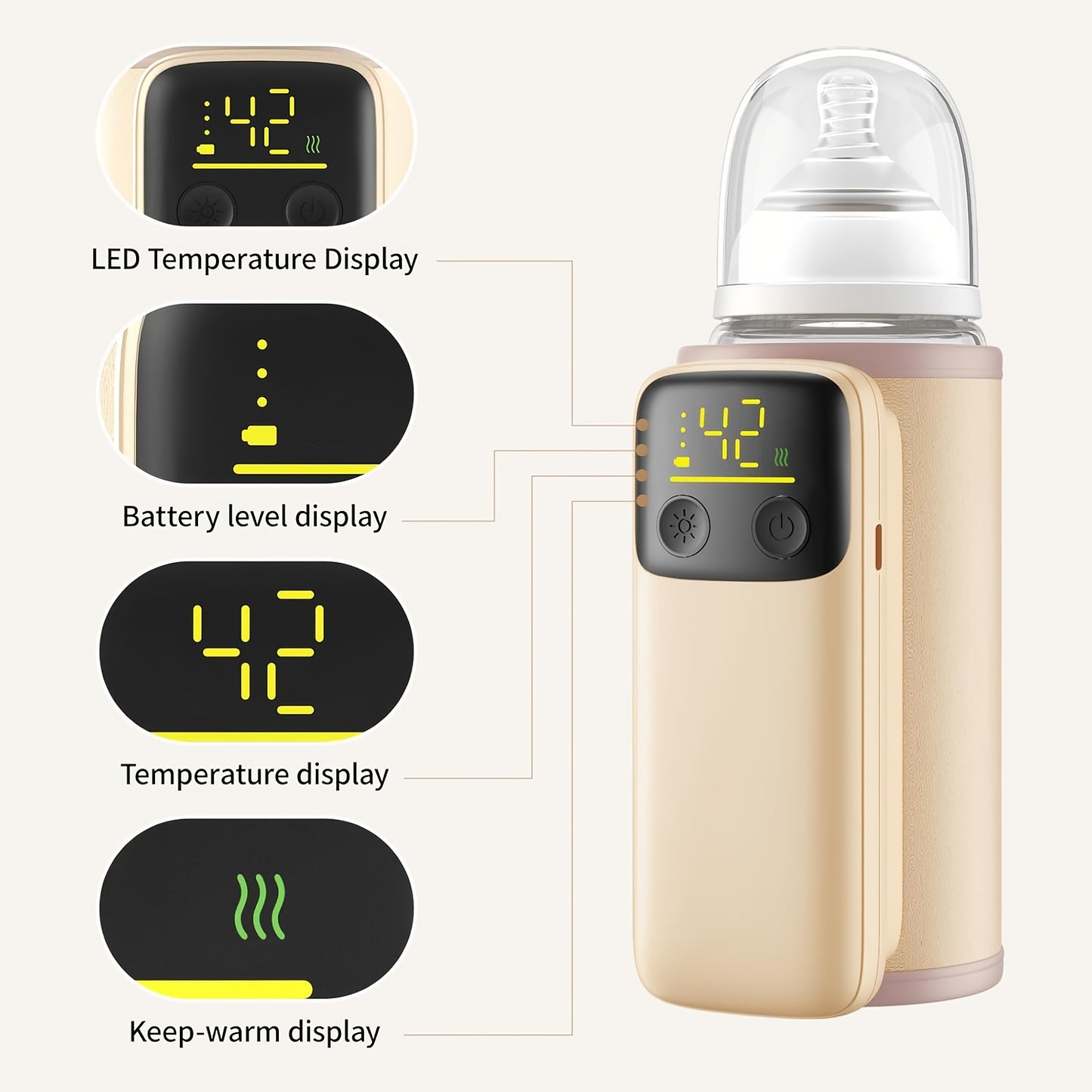 A Mobile Device for Warming Bottles, Ideal for Both Breast Milk And Formula. This Portable Feeding Heats Breast Milk Without The Need for Water. It Features a Rechargeable 6000 Mah Battery And a Digital Display
