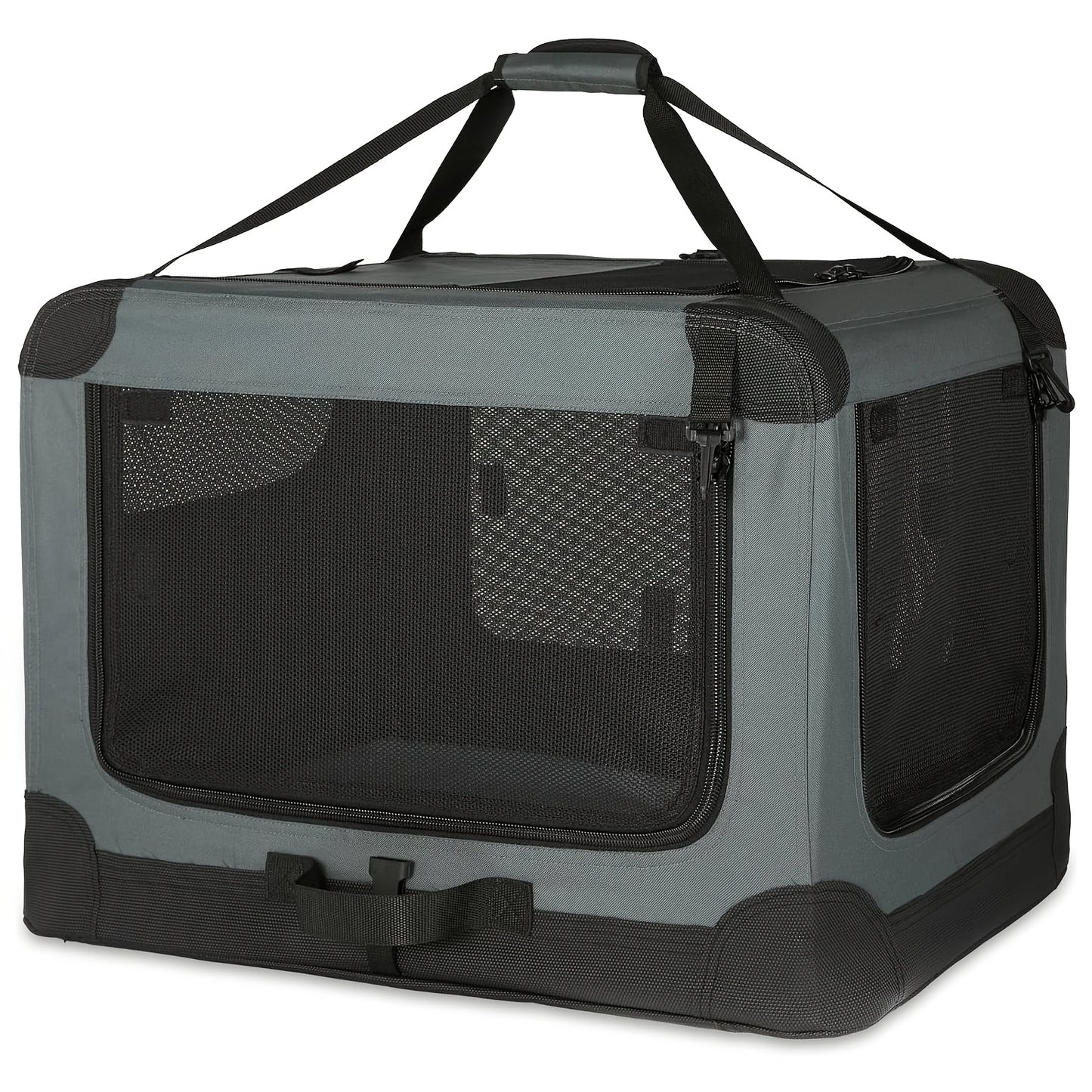 Collapsible Crate for Medium Size Dogs | 3-Door Foldable Soft Kennel with Chew Proof Mesh Windows for Indoor & Outdoor Travel, Folding Portable Soft Pet Dog Crate Carrier Kennel 24/30in, Zipper Closure