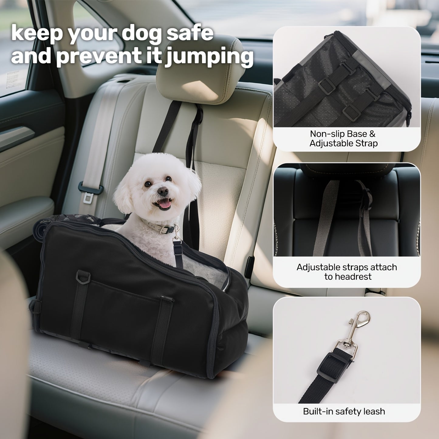 Pet Booster Seat for Cars, Dog Car Carrier with Safety Harness, Central Control Pet Nest, Portable Travel Vehicle Pet Bed for Small Dogs, Cats Easy-Clean & Sturdy Construction | Ideal Gift for Pet Owners