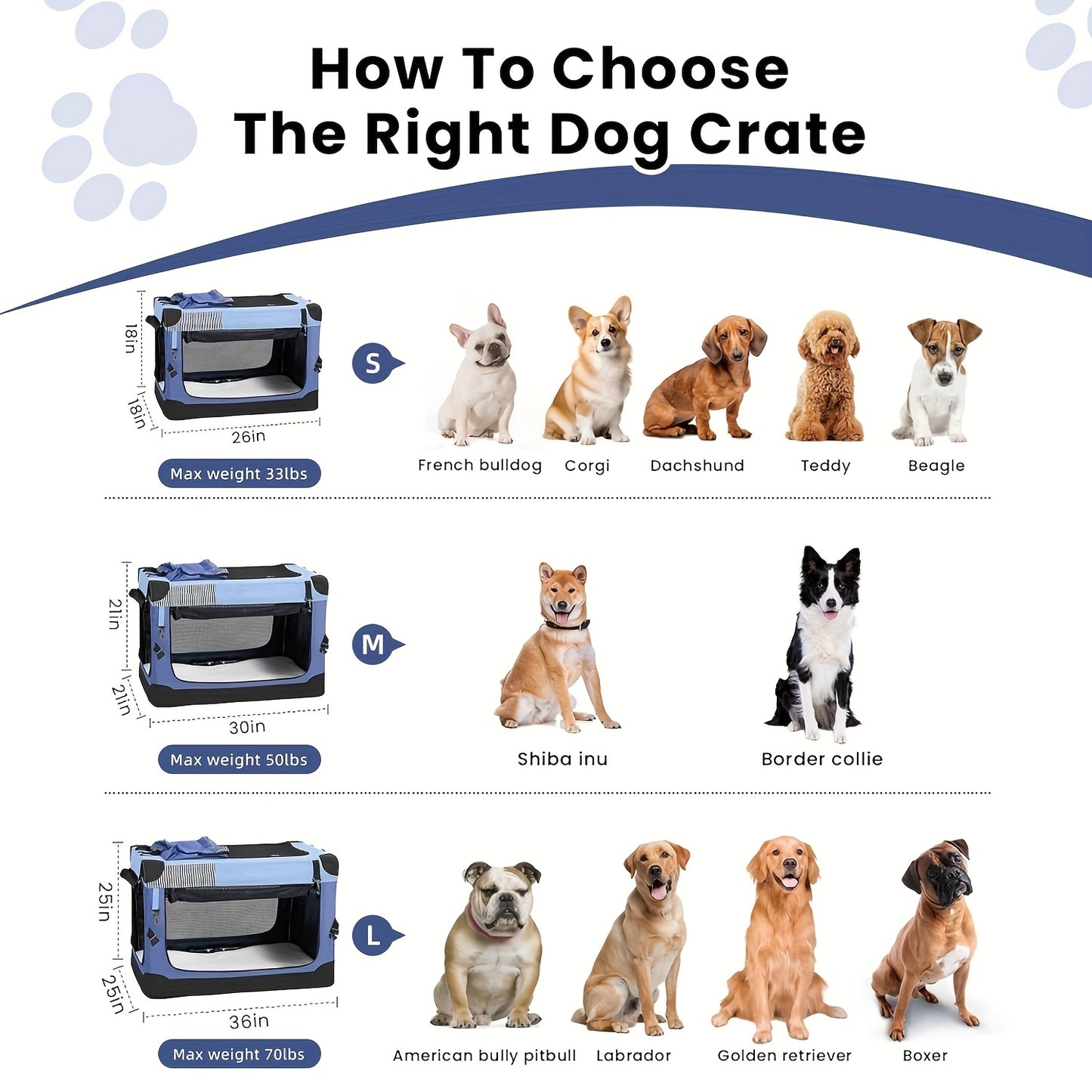 Nomipaw Pet Soft Collapsible Dog Crate - 26/30/36 Inch Portable Travel Dog Crate for Medium/Large Dogs Indoor & Outdoor, 3-Door Pet Crate with Durable Mesh Windows & Storage Bag, Blue