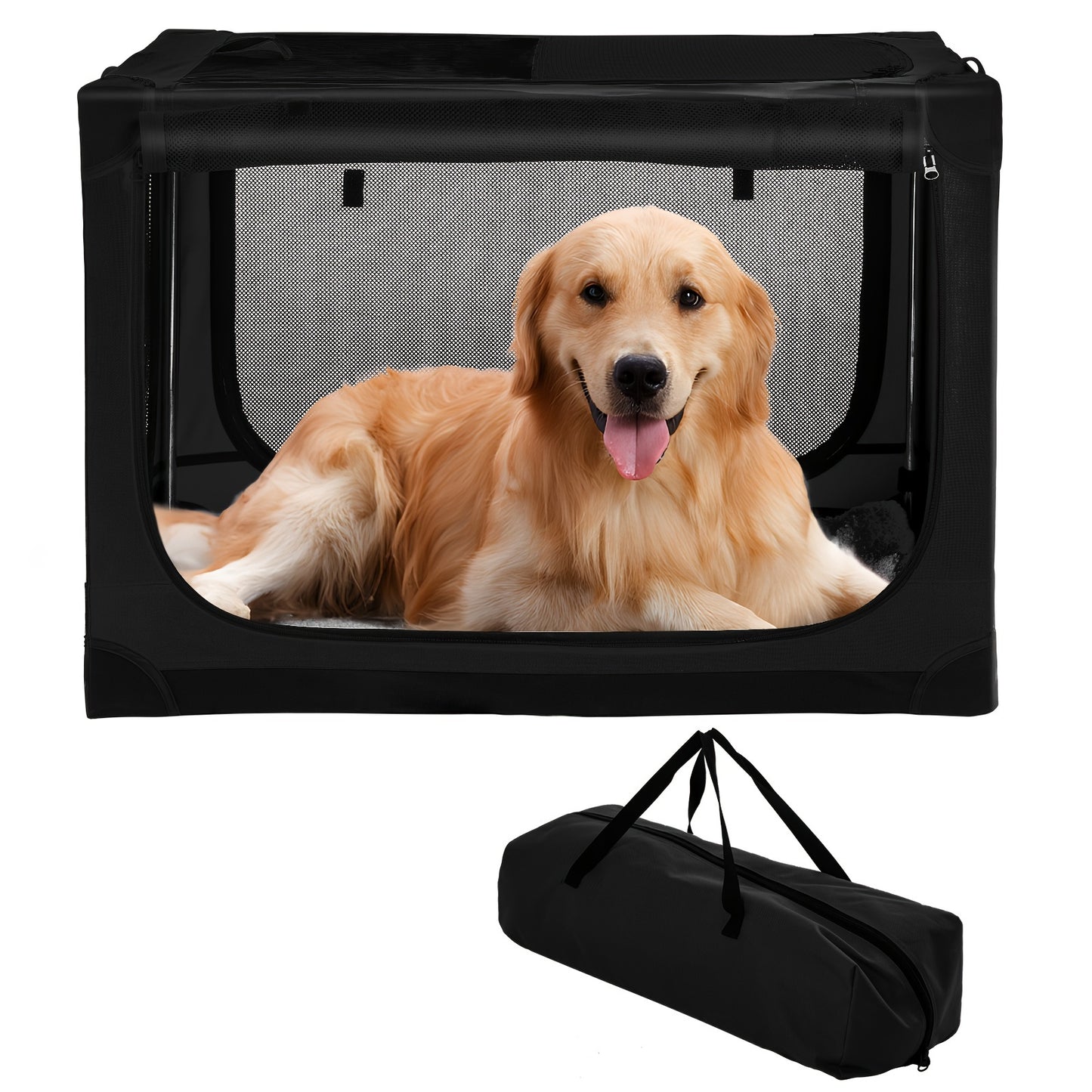 30/36/42 Inch Collapsible Travel Dog Crate, Halloween Or Christmas Gift, for Medium Large Dogs, Portable Dog Crate 4-Door Foldable Soft Kennel with Chew-Proof Mesh Windows for Indoor & Outdoor Travel, with Storage Bag (black)