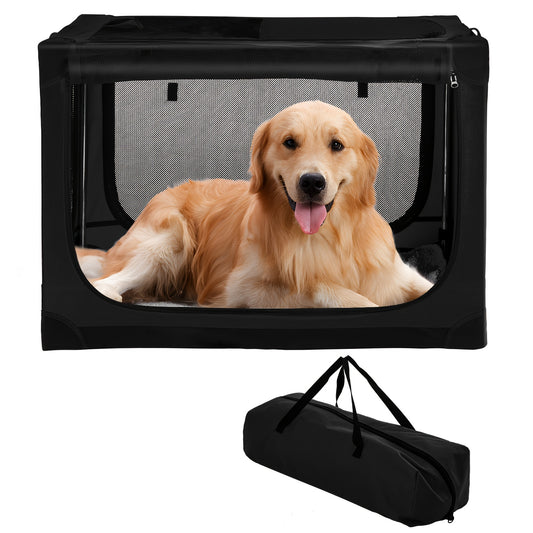 30/36/42 Inch Collapsible Travel Dog Crate, Halloween Or Christmas Gift, for Medium Large Dogs, Portable Dog Crate 4-Door Foldable Soft Kennel with Chew-Proof Mesh Windows for Indoor & Outdoor Travel, with Storage Bag (black)