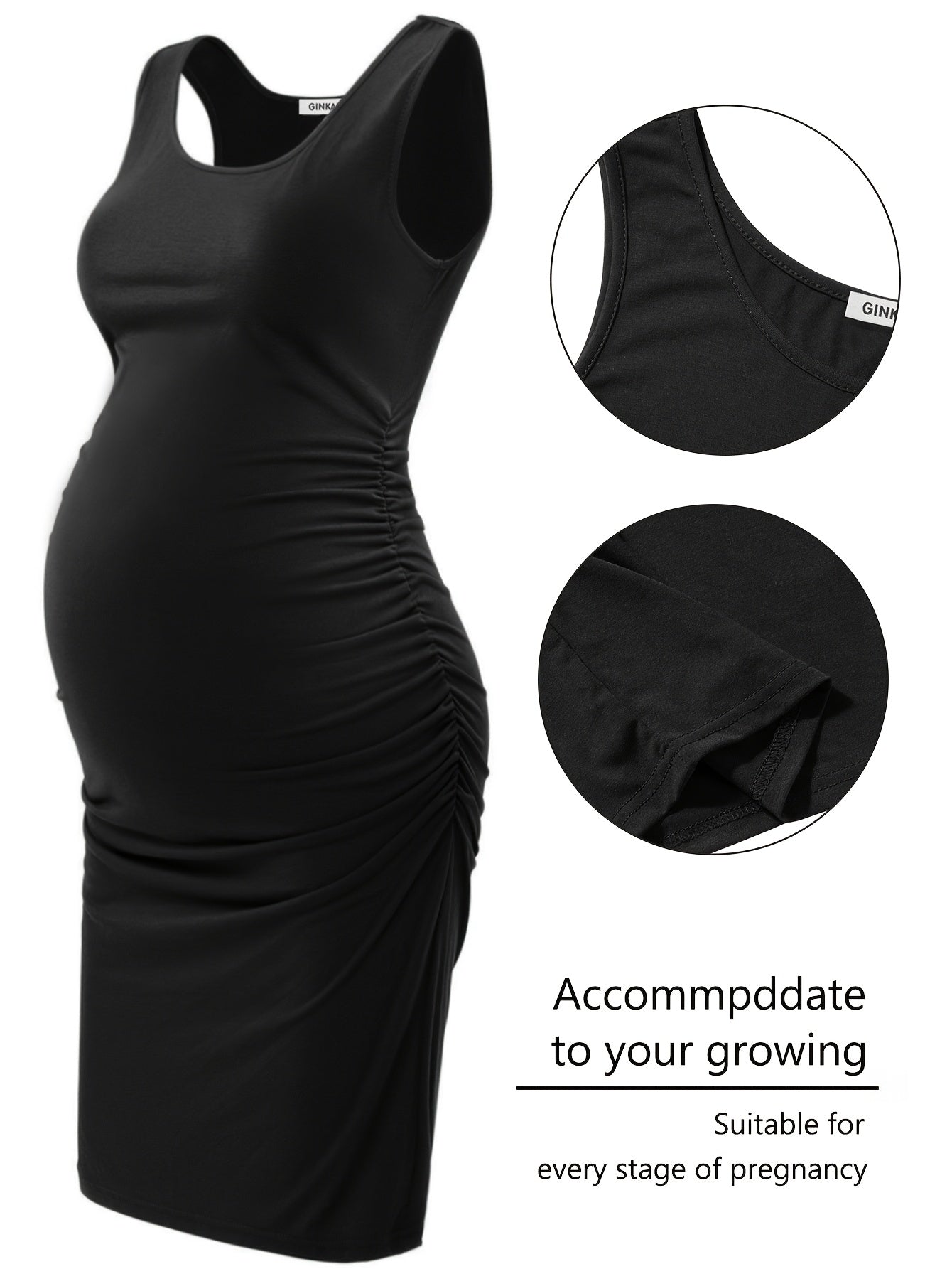 Maternity Tank Dresses - Women's Comfortable Crew-Neck Sleeveless Ruched Summer Dresses for Pregnant Women, All Seasons, Pregnancy Announcement Dresses - 2PCS
