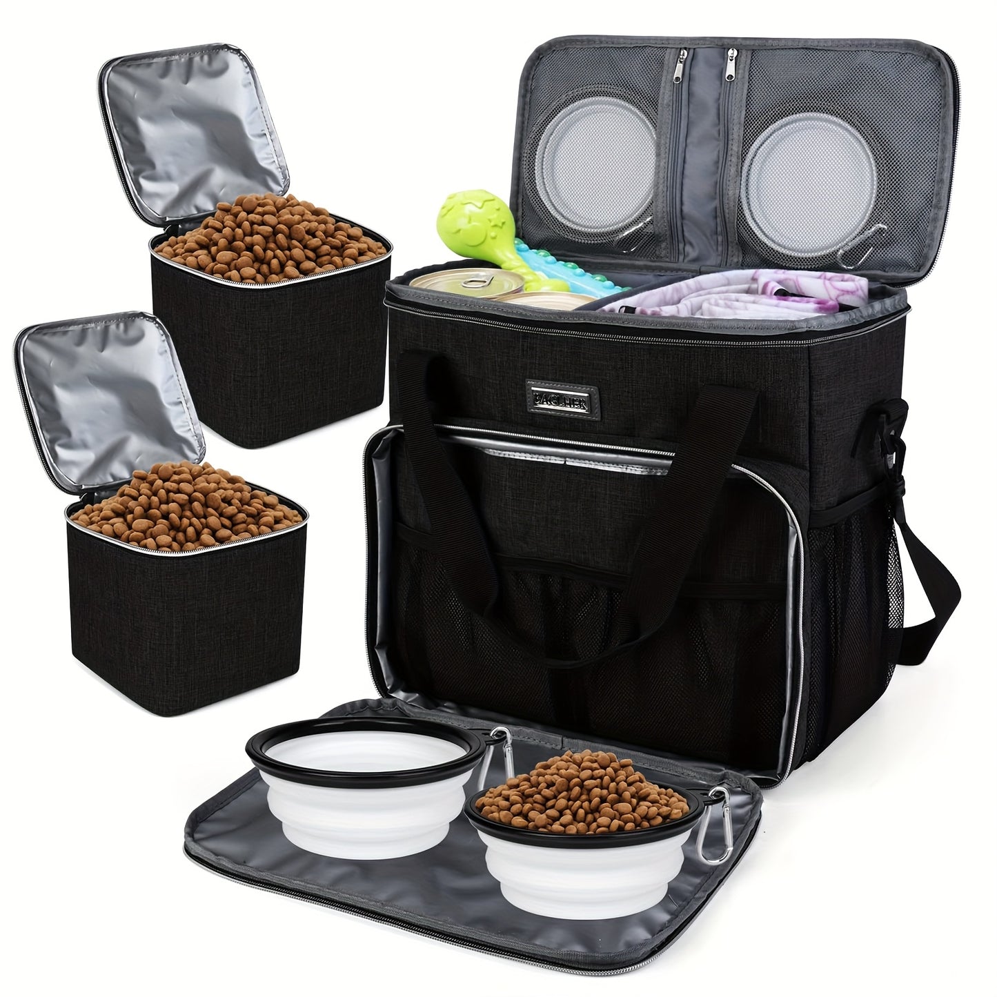 BAGLHER Thickened Pet Supplies Handbag, Portable and Easy to Carry, with Snacks, Toys, and Clothes for Cats and Dogs All in One Bag, and Comes with Two Folding Bowls and Two Food Baskets
