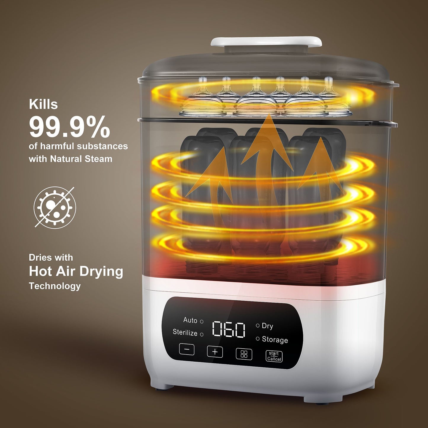 Baby Bottle Steamer and Dryer, 4-in-1 Universal Fit for All Bottles, Easy Control Electric Steam Bottle Dryer for Baby Stuffs & Breast Pump Accessories, LED Touch Screen, Auto Shut-Off, 2 Colours